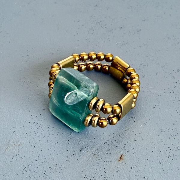 Bague double dorée en fluorite verte-3