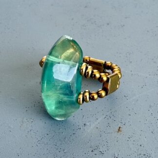 Bague double dorée en fluorite verte