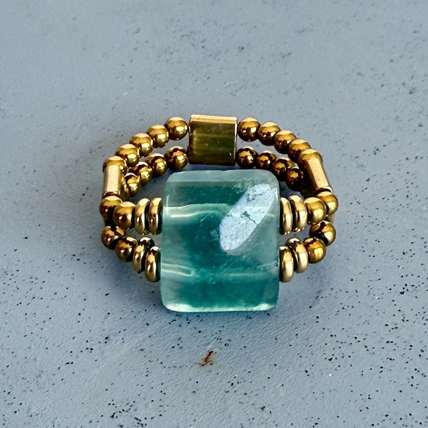 Bague double dorée en fluorite verte-4