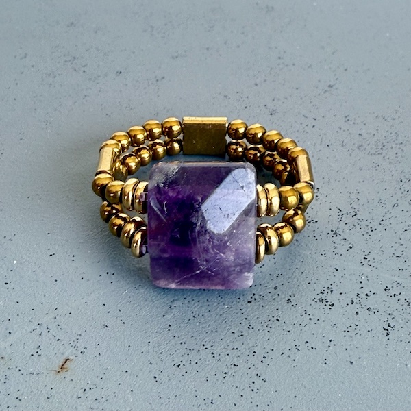Bague double dorée en fluorite violette-1