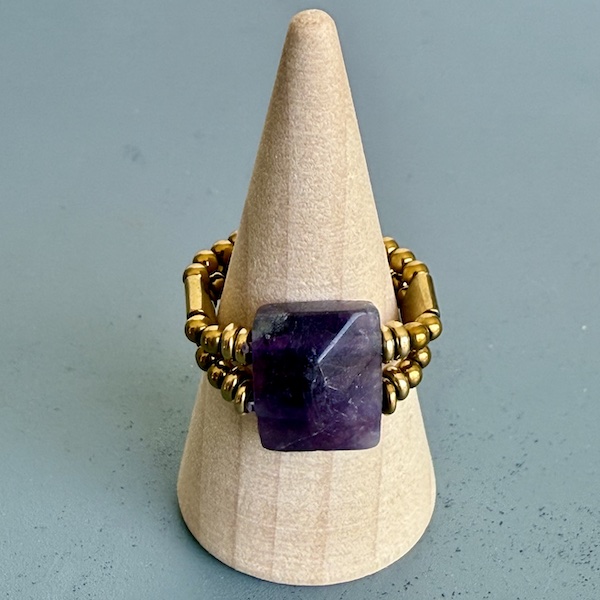 Bague double dorée en fluorite violette-2