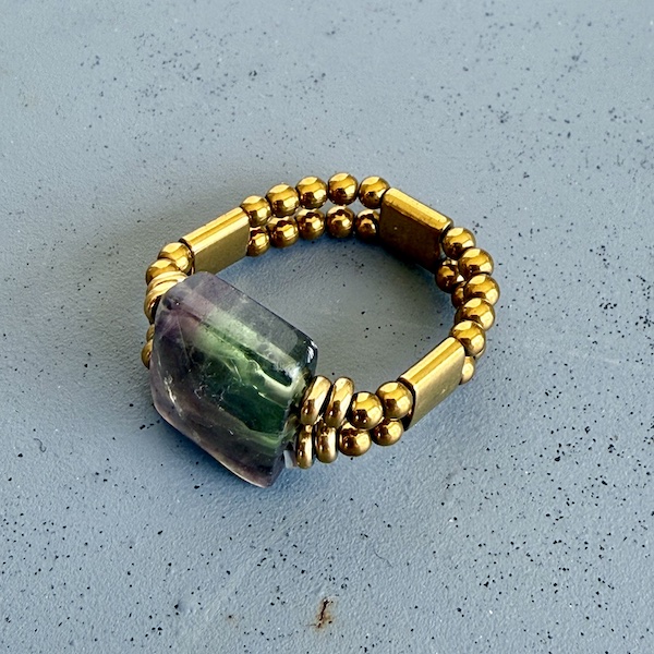Bague double dorée en fluorite
