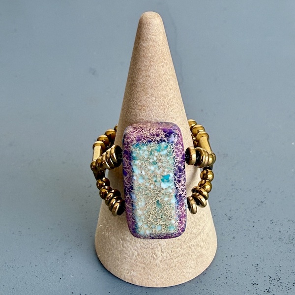 Bague double dorée en jaspe impérial turquoise : violet-2