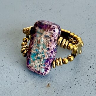 Bague double dorée en jaspe impérial turquoise : violet-3