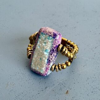 Bague double dorée en jaspe impérial turquoise : violet