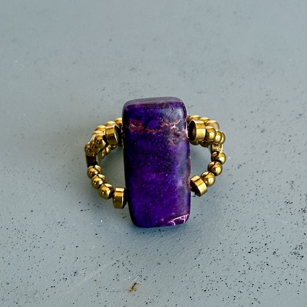 Bague double dorée en jaspe impérial violet-1