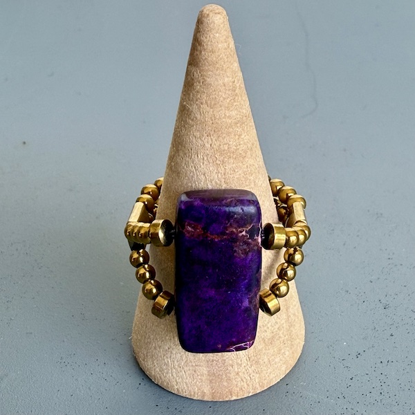 Bague double dorée en jaspe impérial violet-2