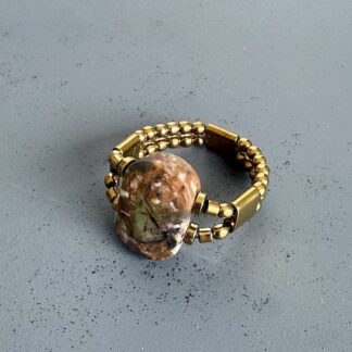 Bague double dorée en jaspe rhyolite