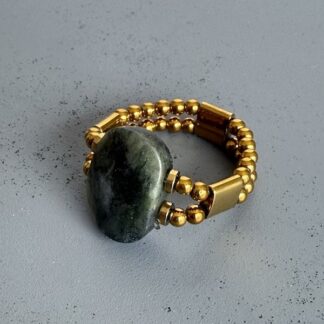 Bague double dorée en jaspe vert