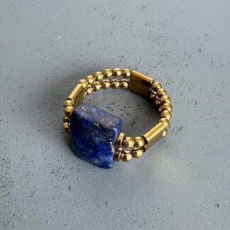 Bague double dorée en lapis lazuli