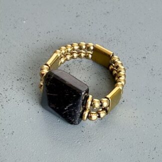 Bague double dorée en obsidienne noire-3