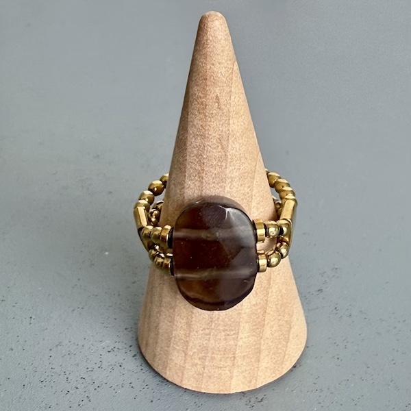 Bague double dorée en quartz fumé-2