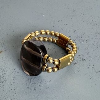 Bague double dorée en quartz fumé