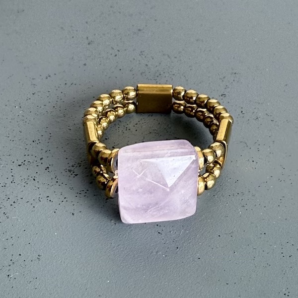 Bague double dorée en quartz rose-1