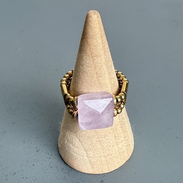 Bague double dorée en quartz rose-2