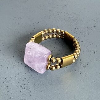 Bague double dorée en quartz rose