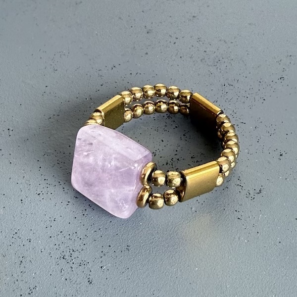 Bague double dorée en quartz rose