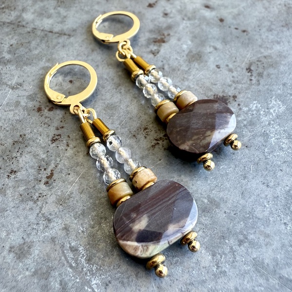 Boucles d'oreilles Owi 1014 en jaspe et quartz rutile-1