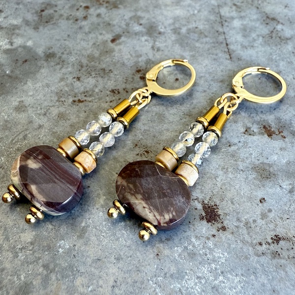 Boucles d'oreilles Owi 1014 en jaspe et quartz rutile-2
