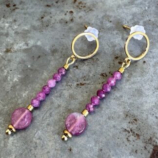 Boucles d'oreilles Owi 1019 en tourmaline rose et rubis corindon