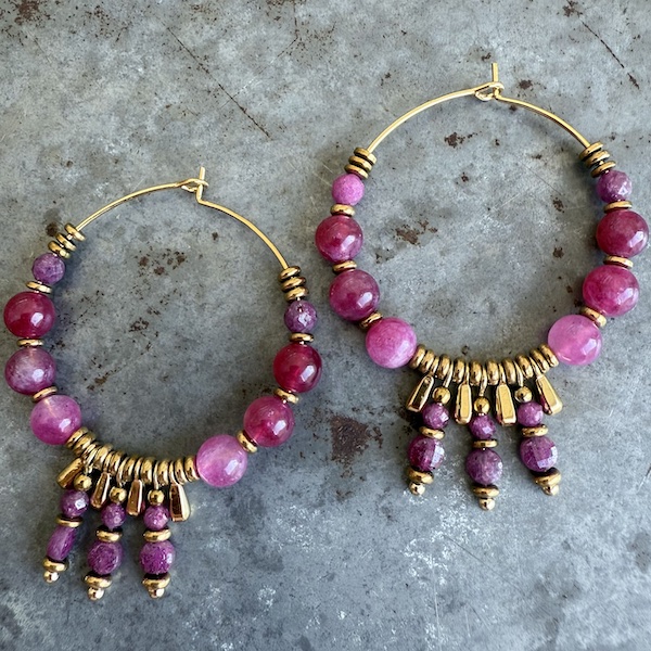 Boucles d'oreilles Owi 1024 créoles en agate et rubis corindon-1