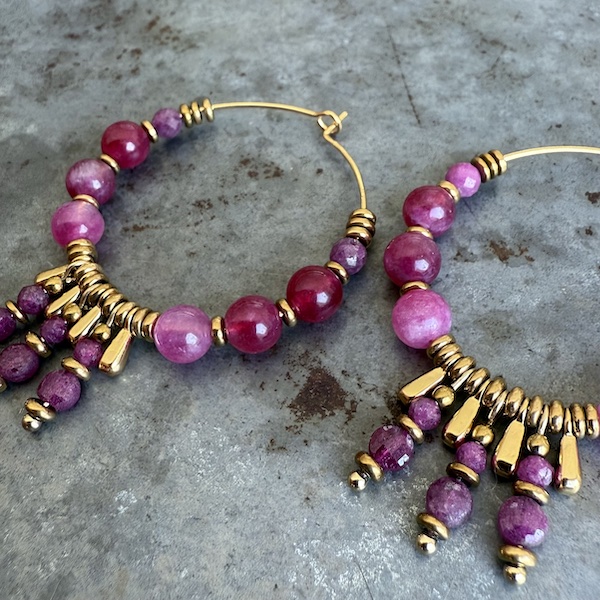 Boucles d'oreilles Owi 1024 créoles en agate et rubis corindon-2