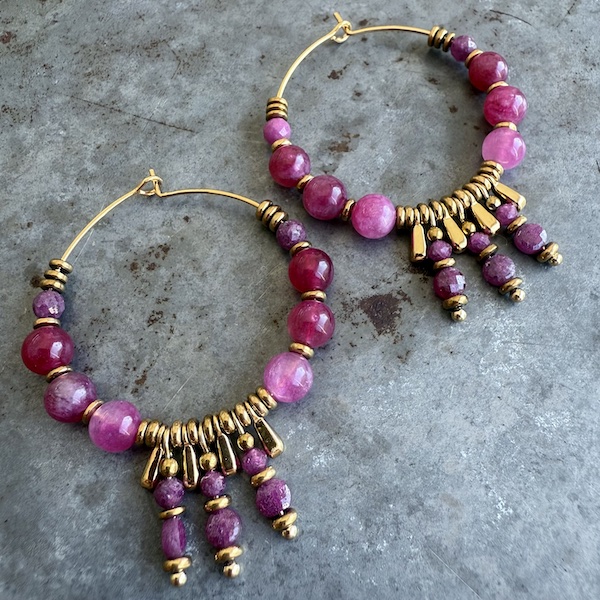 Boucles d'oreilles Owi 1024 créoles en agate et rubis corindon