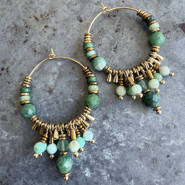 Boucles d'oreilles Owi 1038 créoles en opale verte-1