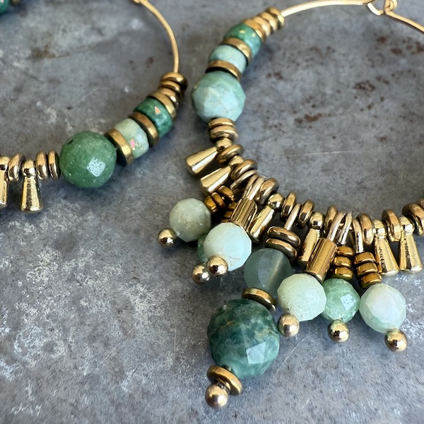 Boucles d'oreilles Owi 1038 créoles en opale verte-2