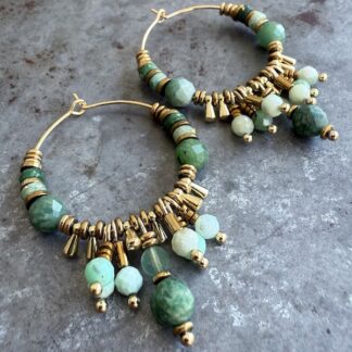 Boucles d'oreilles Owi 1038 créoles en opale verte