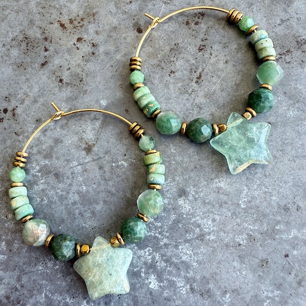 Boucles d'oreilles Owi 1040 créoles en opale verte-1