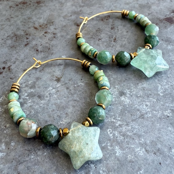 Boucles d'oreilles Owi 1040 créoles en opale verte