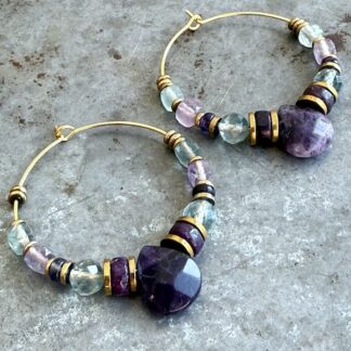 Boucles d'oreilles Owi 1048 créoles en fluorite