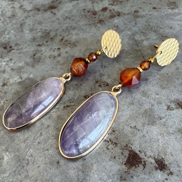 Boucles d'oreilles Owi 1061 en améthyste et cornaline