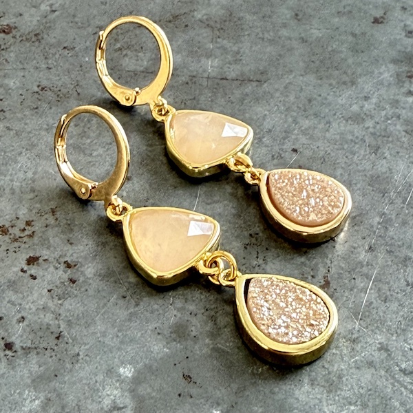 Boucles d'oreilles Owi 976 en agate druzy et sunstone-1