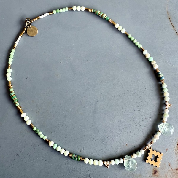 Collier NATAKE 45 cm en opale verte-2