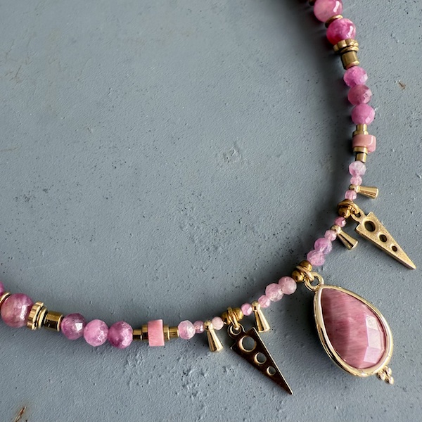 Collier SAKOWI 60 cm en tourmaline rose-1