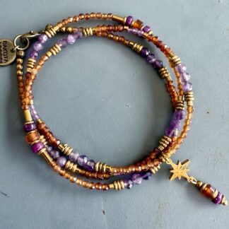 Collier : bracelet triple tours YAMNI 53 cm en grenat orange