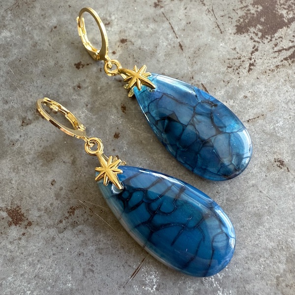 Boucles d'oreilles OWI 1074 en agate veinée bleue