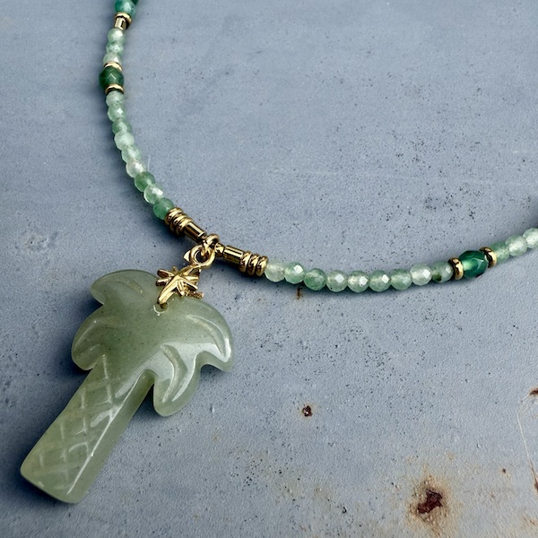 Collier PALM 50 cm en aventurine et agate verte-1