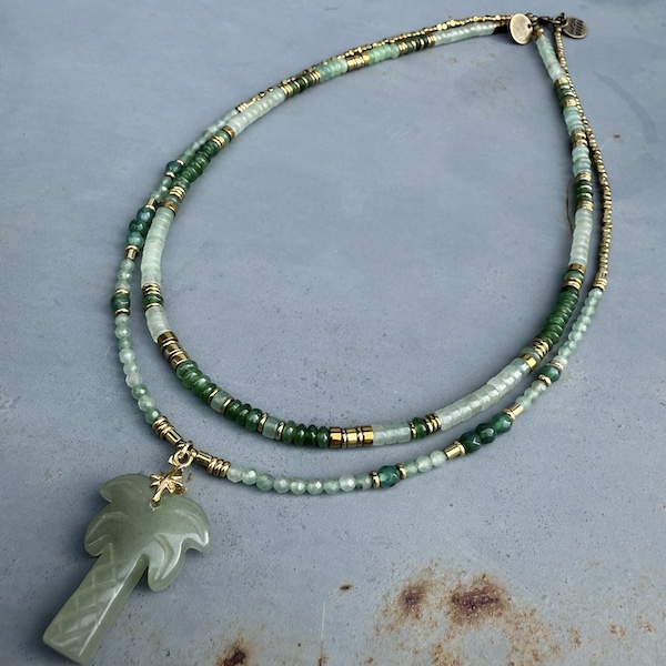 Collier PALM 50 cm en aventurine et agate verte-2