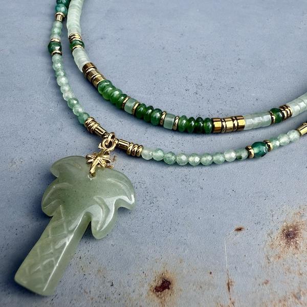 Collier PALM 50 cm en aventurine et agate verte-3