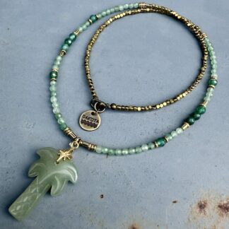 Collier PALM 50 cm en aventurine et agate verte