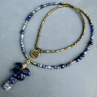 Collier PALM 50 cm en jaspe blue spot et sodalite