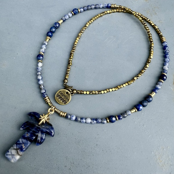 Collier PALM 50 cm en jaspe blue spot et sodalite