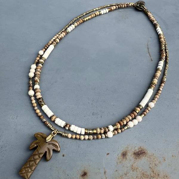 Collier PALM 50 cm en jaspe paysage et howlite blanche-3