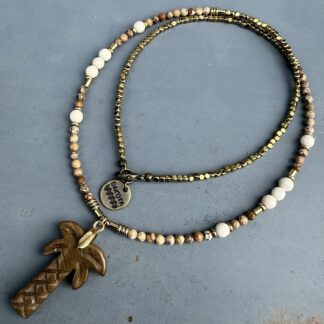 Collier PALM 50 cm en jaspe paysage et howlite blanche