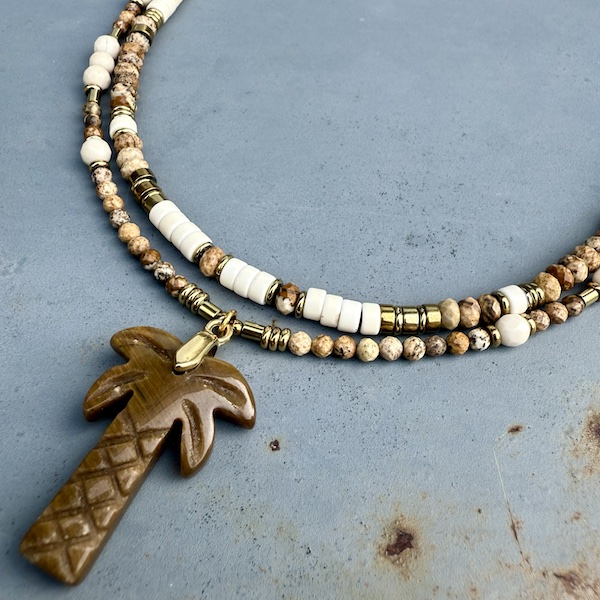 Collier PALM 50 cm en jaspe paysage et howlite blanche-4