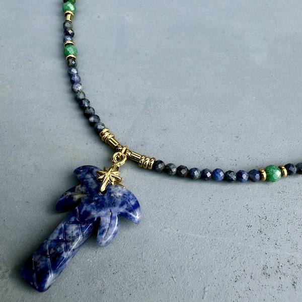Collier PALM 50 cm en sodalite et chrysocolle verte-1