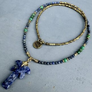 Collier PALM 50 cm en sodalite et chrysocolle verte